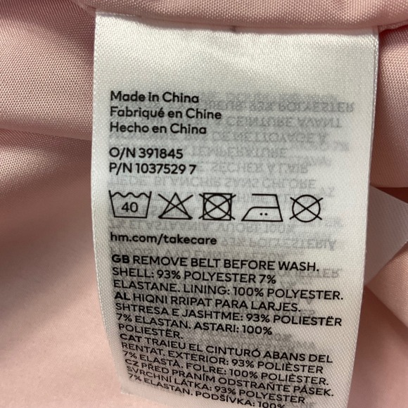 NWT H&M Double Breasted Belted Trench Coat Jacket Womens Large Light Pink Classy - Picture 5 of 9